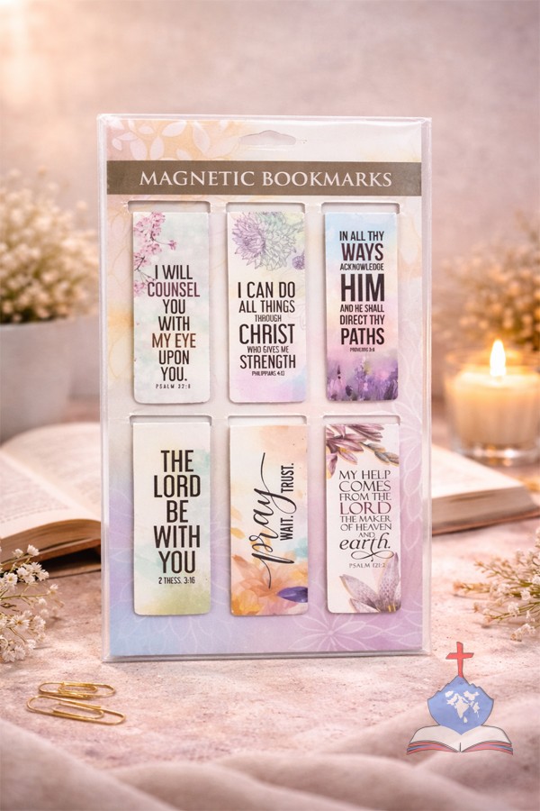 Christian Magnetic Bookmarks Set of 6 with Bible Verses, Pray. Wait, Trust