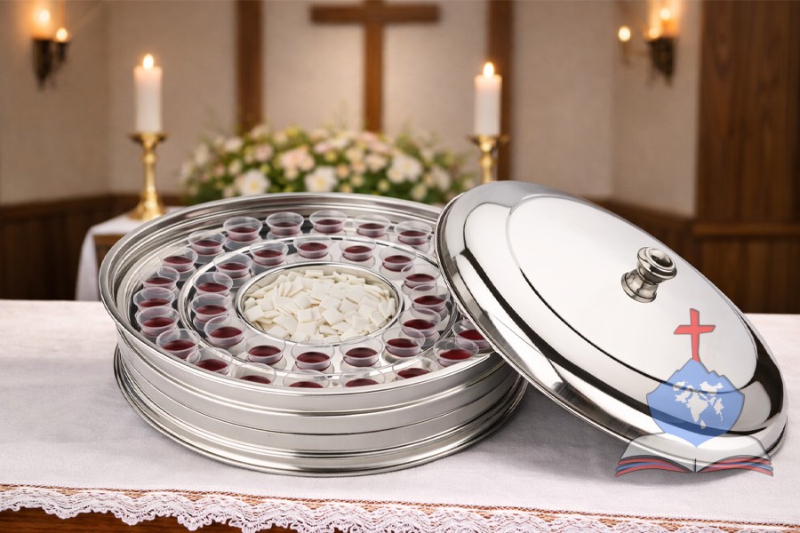 Holy Communion Tray, Single Bread Container with 33 cups, Mirror Polish Stainless Steel